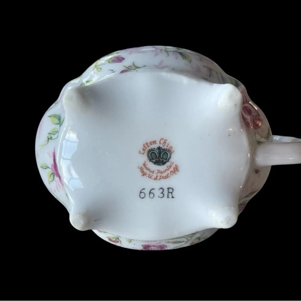 Vintage Lefton Rose Creamer Gold Trim Hand Painted Japan 1950s Cottagecore.